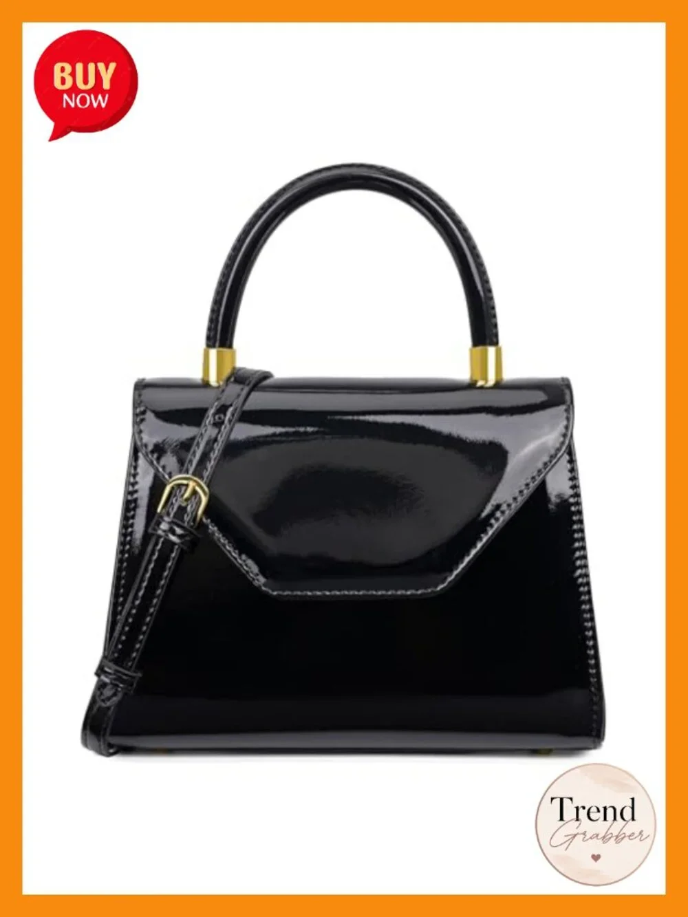 Patent Leather Top Handle Crossbody Clutch Purse with Detachable Strap